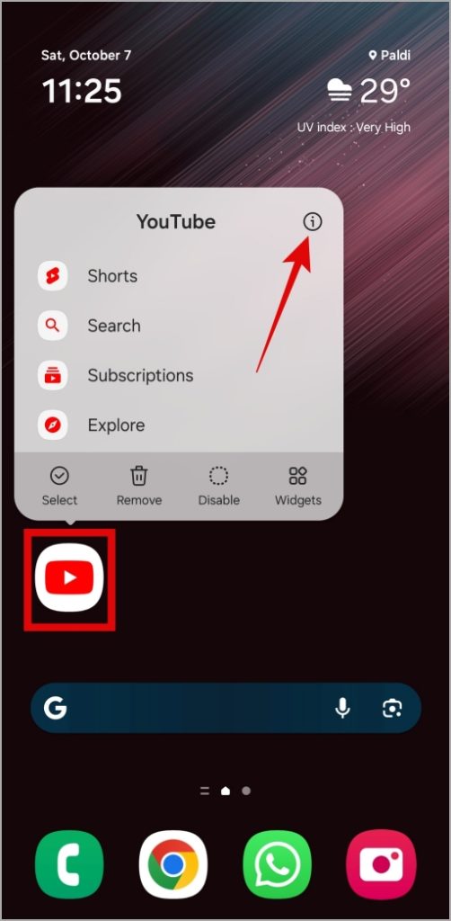 Abra la información de la aplicación de YouTube en Android