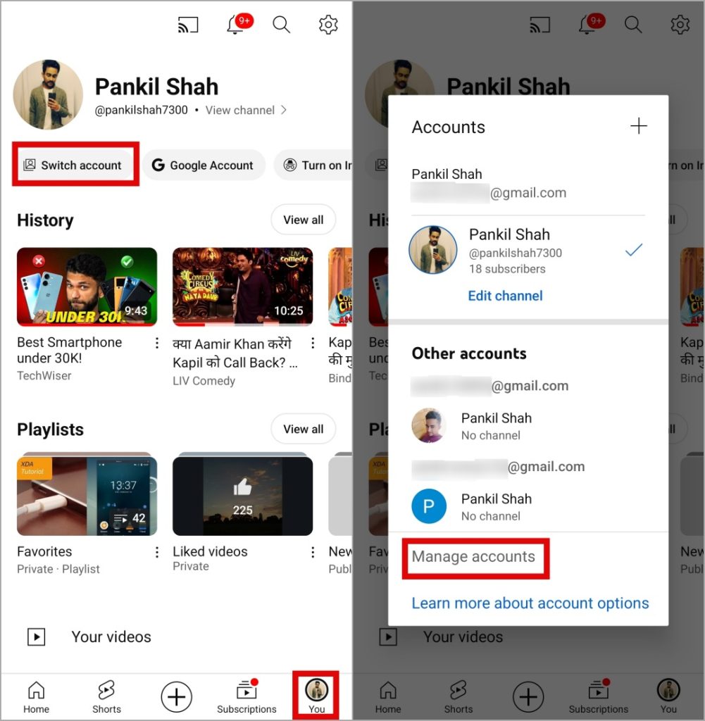 Administrar cuentas en la aplicación de YouTube para Android
