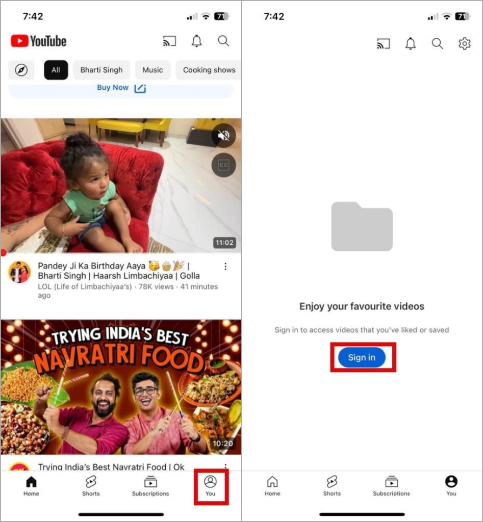 Inicie sesión en la aplicación de YouTube en iPhone