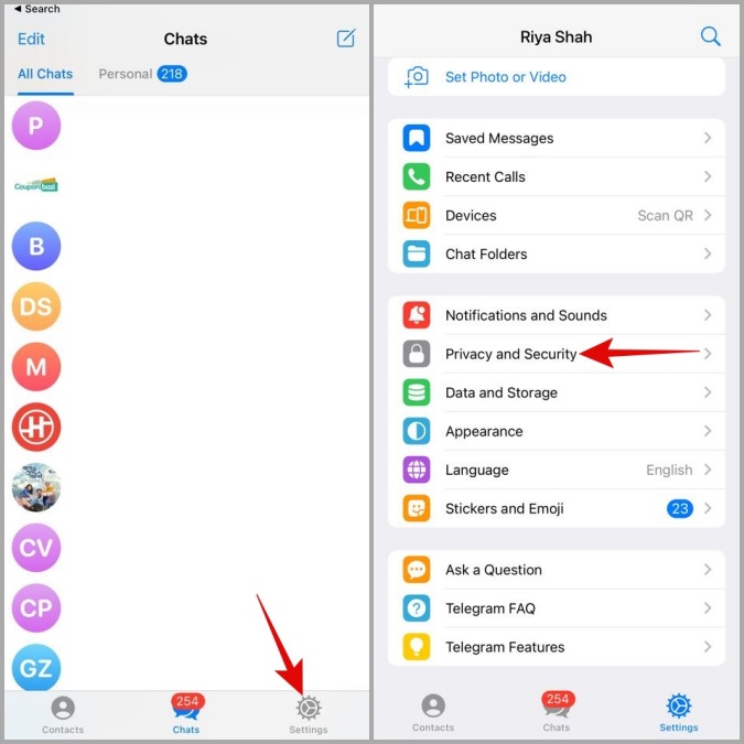 Configuración de telegrama en iPhone