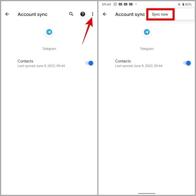 Contactos de sincronización en Telegram para Android
