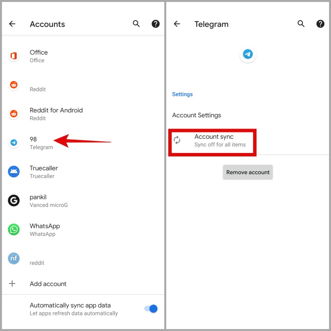 Sync de cuenta para Telegram en Android