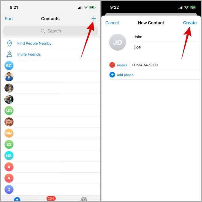 Agregar contacto en Telegram para iPhone