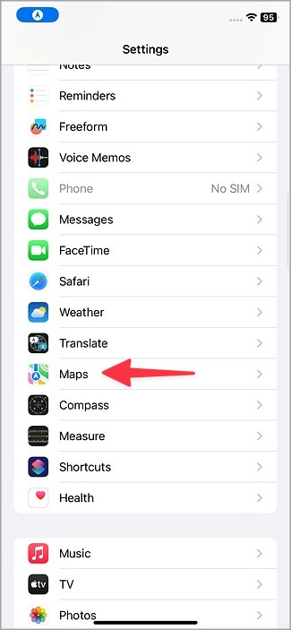 Mapas en la configuración del iPhone