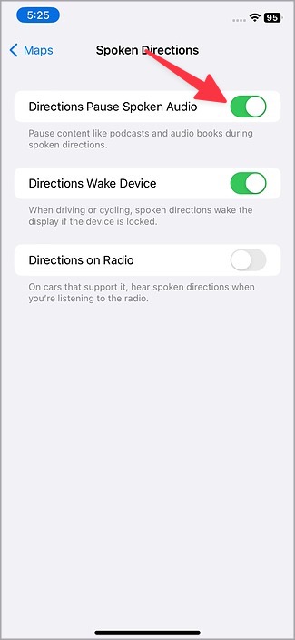 Desactivar Pausa de audio hablado en mapas para iPhone