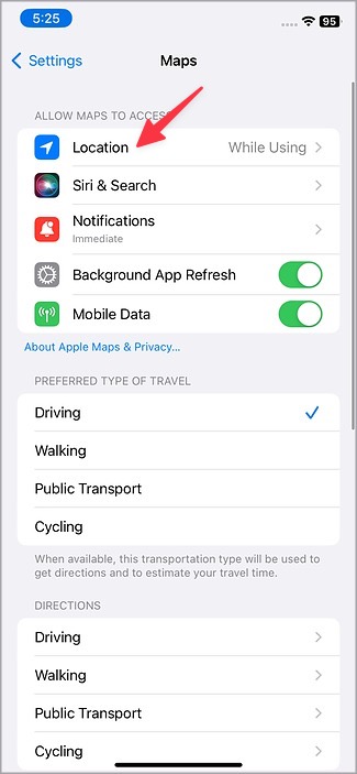 Abrir ubicación en la configuración de Apple Maps