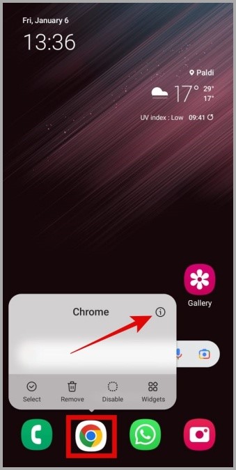 Abra la información de la aplicación Google Chrome en Android