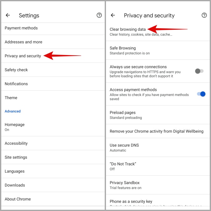 Borrar datos de navegación en Chrome para Android