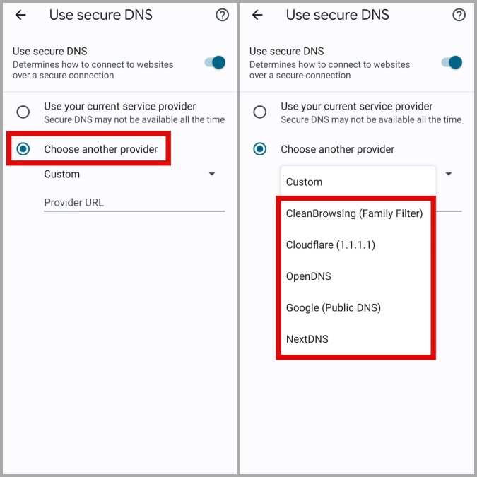 Cambiar el servidor DNS Chrome en el teléfono Android