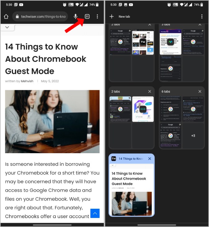 Apertura de pestañas en Chrome Browser en Android/iOS
