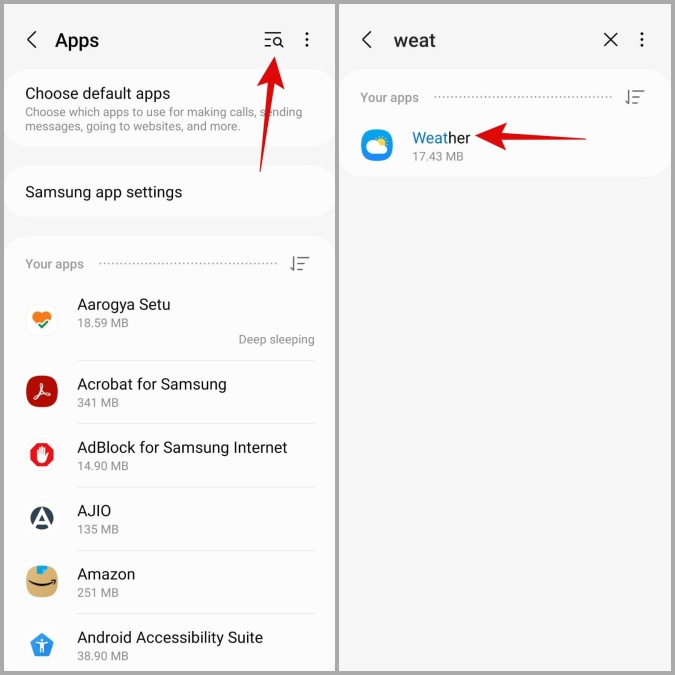Aplicación meteorológica en el teléfono Samsung Galaxy