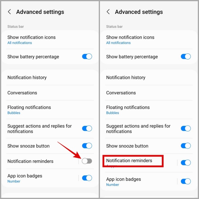 Recordatorios de notificación en el teléfono Samsung Galaxy