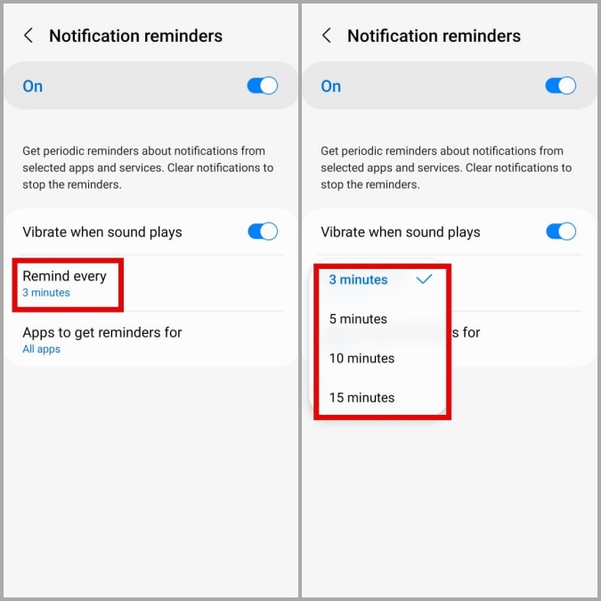 Configuración de recordatorio de notificación en el teléfono Samsung Galaxy