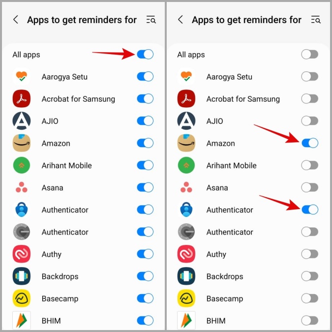 Configurar recordatorios de notificación para aplicaciones específicas en el teléfono Samsung Galaxy