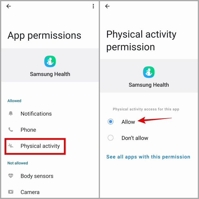 Permitir que la aplicación de salud de Samsung rastree la actividad física en el teléfono Galaxy