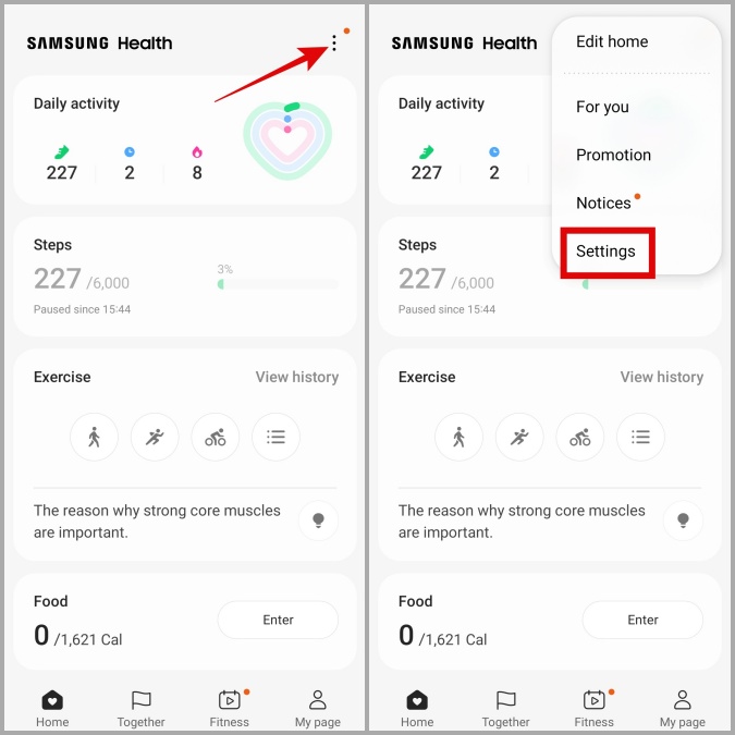 Configuración de la aplicación Samsung Health en el teléfono Galaxy