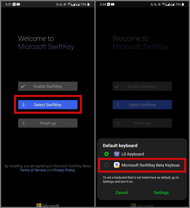 Seleccione Microsoft Swiftkey Beta en Android