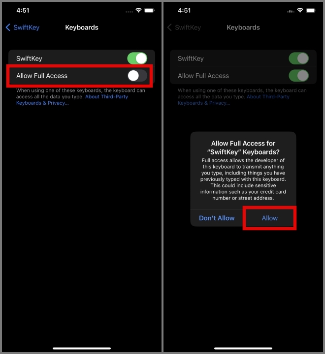 Permita el acceso completo a Swiftkey (iOS)