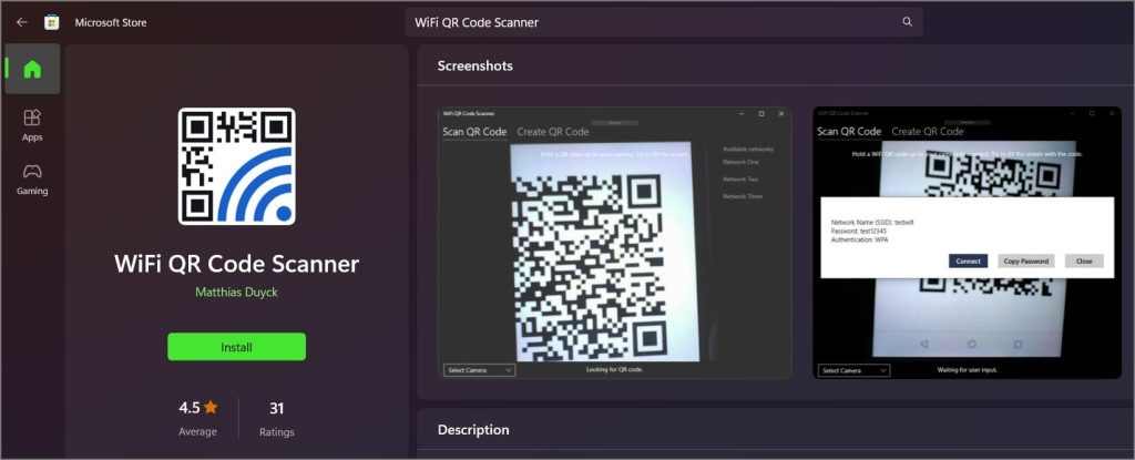 Escáner de código Wi-Fi QR (Windows)