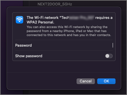 Ingrese la contraseña de Wi-Fi en Mac