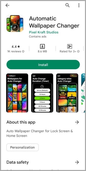 Aplicación automática de cambio de papel tapiz en Play Store