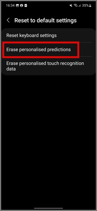 Seleccione Ebase la opción Predicciones personalizadas en el teclado Samsung
