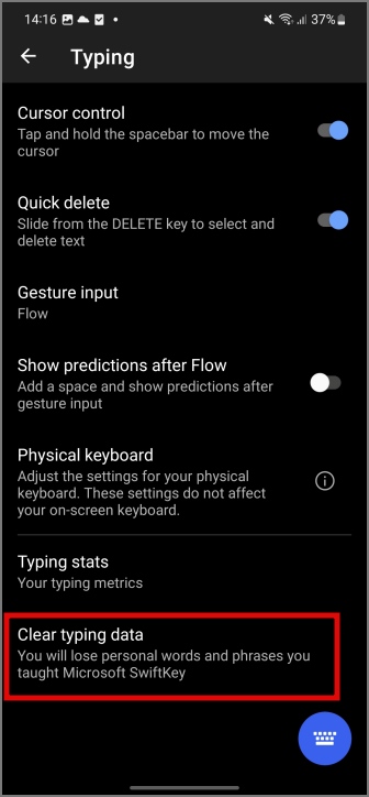 Borrar los datos de escritura en el teclado Swiftkey Android