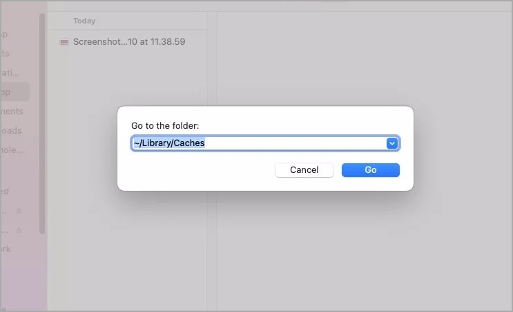 Abra la carpeta de caché en Mac