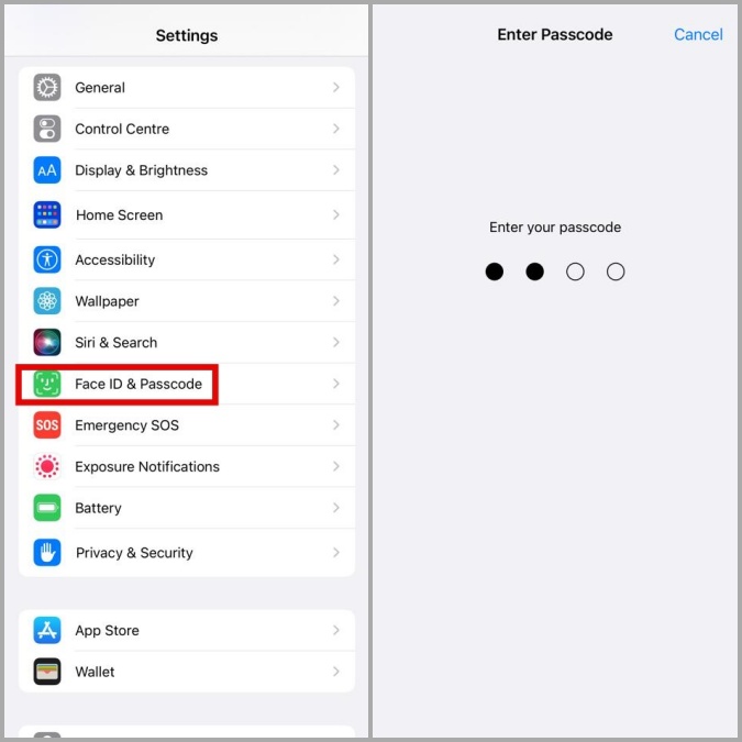 ID de cara y contraseña en iPhone