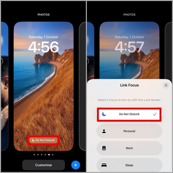 Perfil de enfoque de Unlink desde la pantalla de bloqueo en iPhone