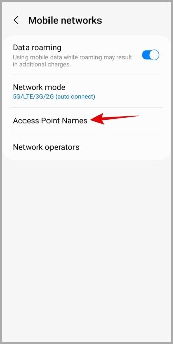Nombres de puntos de acceso en el teléfono Samsung Galaxy