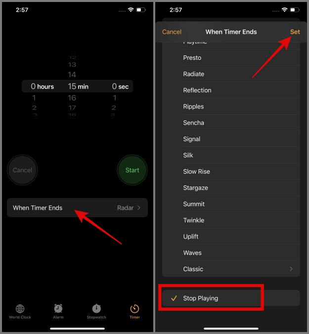 Configuración de temporizador de iPhone