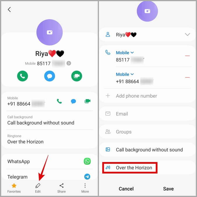 Establezca el tono de llamada personalizado para el contacto en el teléfono Samsung