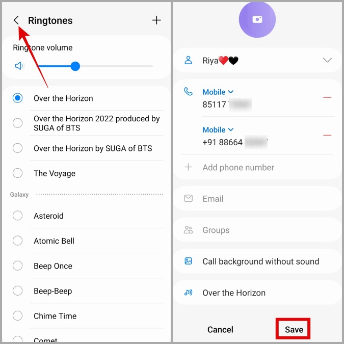 Tono de llamada diferente para un contacto en el teléfono Samsung