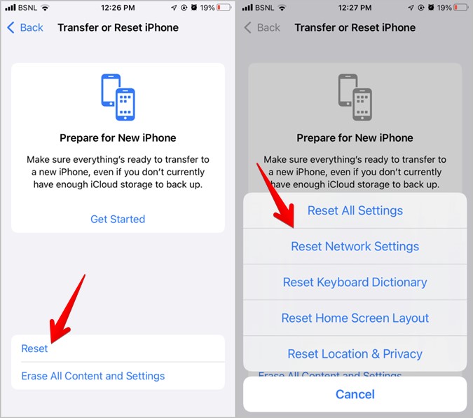Corrección de la configuración de red de restablecimiento de iPhone
