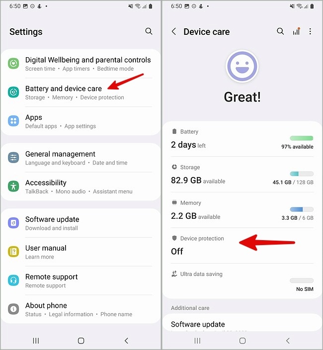 Seleccione Protección de dispositivos Samsung Galaxy Teléfono