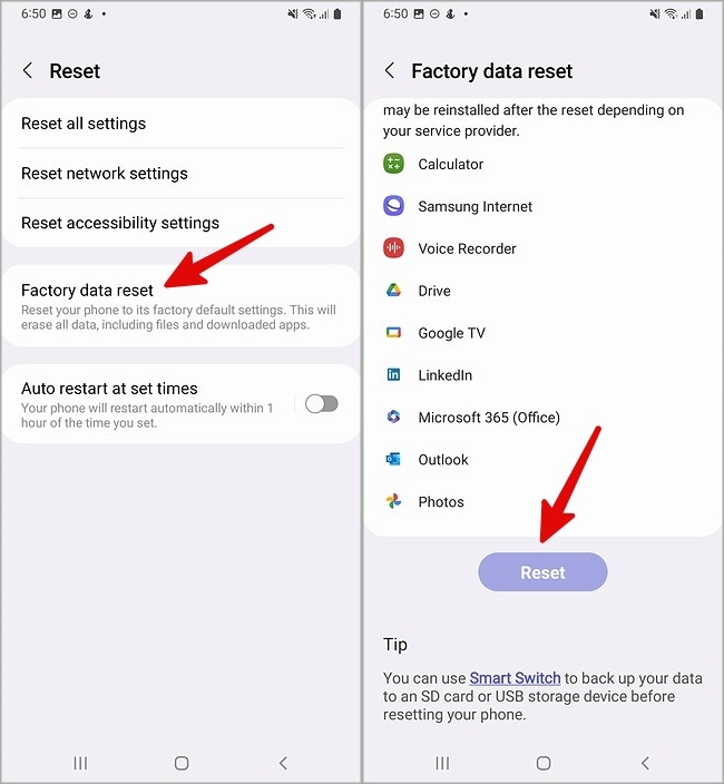 Restablecimiento de fábrica Samsung Galaxy Teléfono