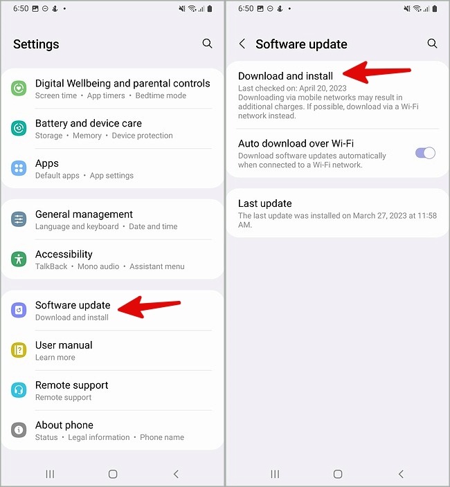 Actualización de software Samsung Galaxy Teléfono