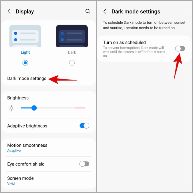 Desactivar el modo oscuro programado en Android