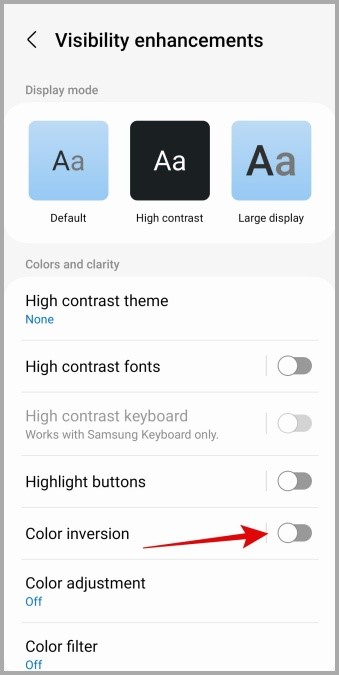 Apague la inversión de color en Android