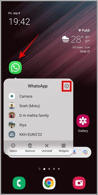 Abra la información de la aplicación WhatsApp en Android