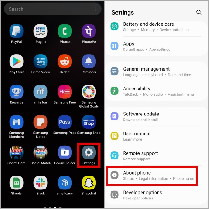 Información telefónica de Samsung