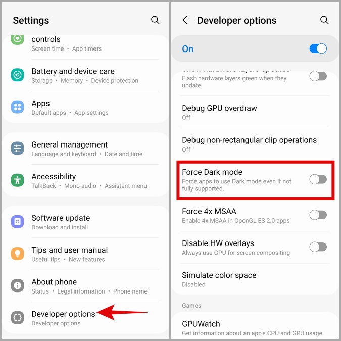 Force el modo oscuro en aplicaciones de Android