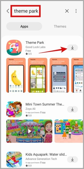 Descargar el parque temático en el teléfono Samsung
