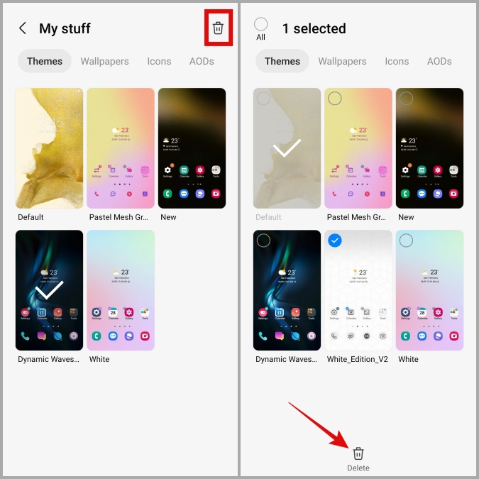 Eliminar temas en el teléfono Samsung