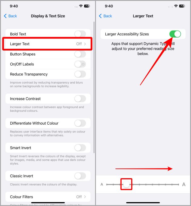 Hacer que el texto/fuente sean más grandes en iPhone