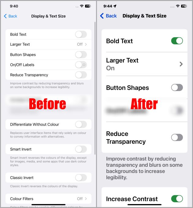 El tamaño de texto/fuente aumentó en iPhone
