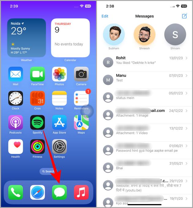 Aplicación de iMessage en iOS