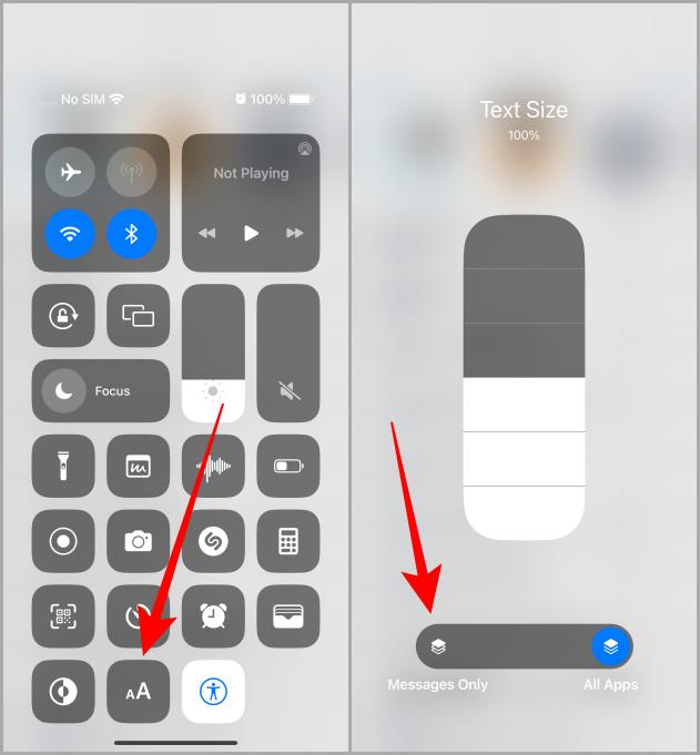 Cambiar el tamaño del texto del centro de control en iPhone