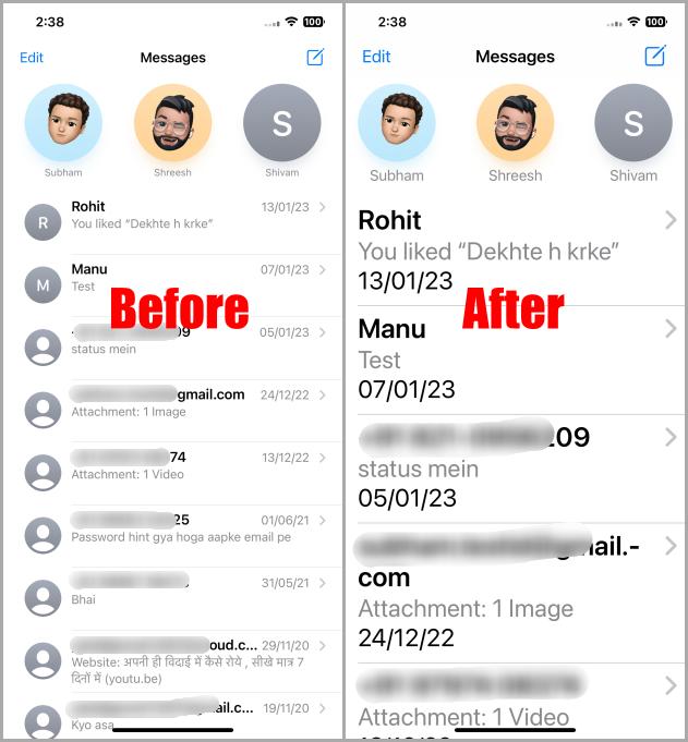 El tamaño del texto de iMessage cambió en iOS